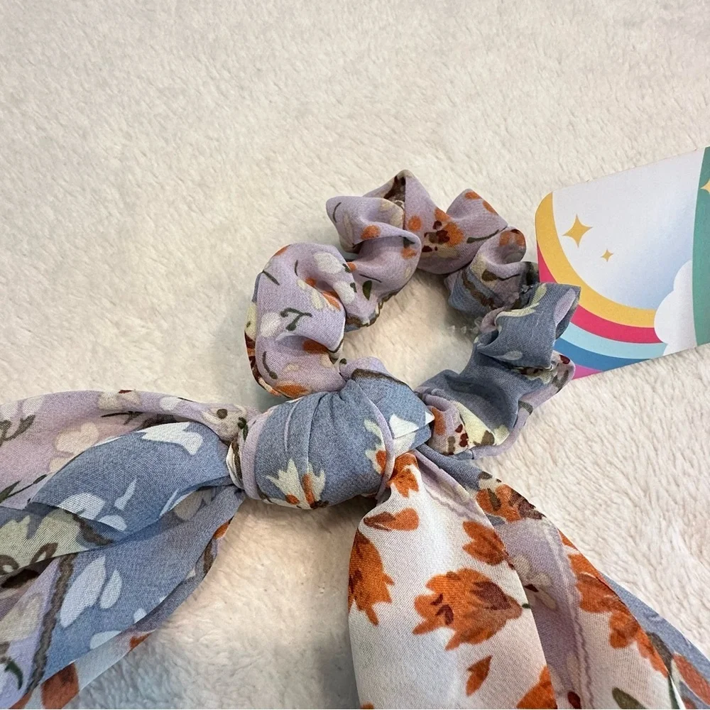 NWT Marta Scrunchie Bow Blue and Purple Floral Hair Tie